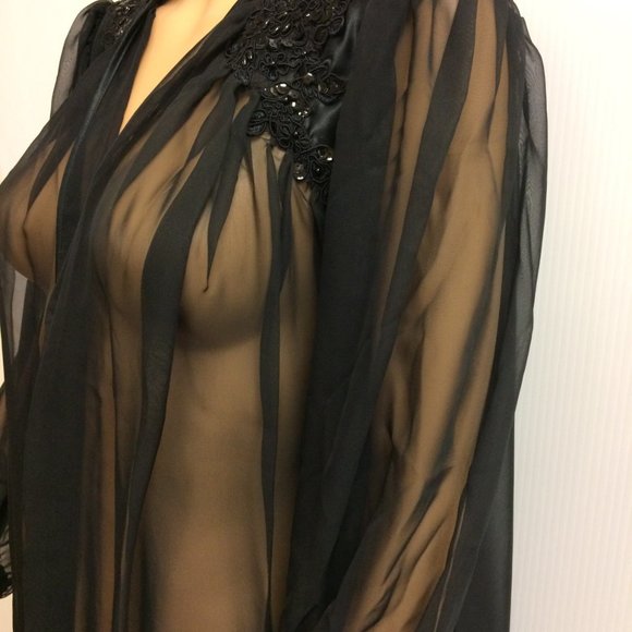 😍Vintage! Black Sheer Lingerie Jacket and Matching Pants Size Small - Picture 5 of 16